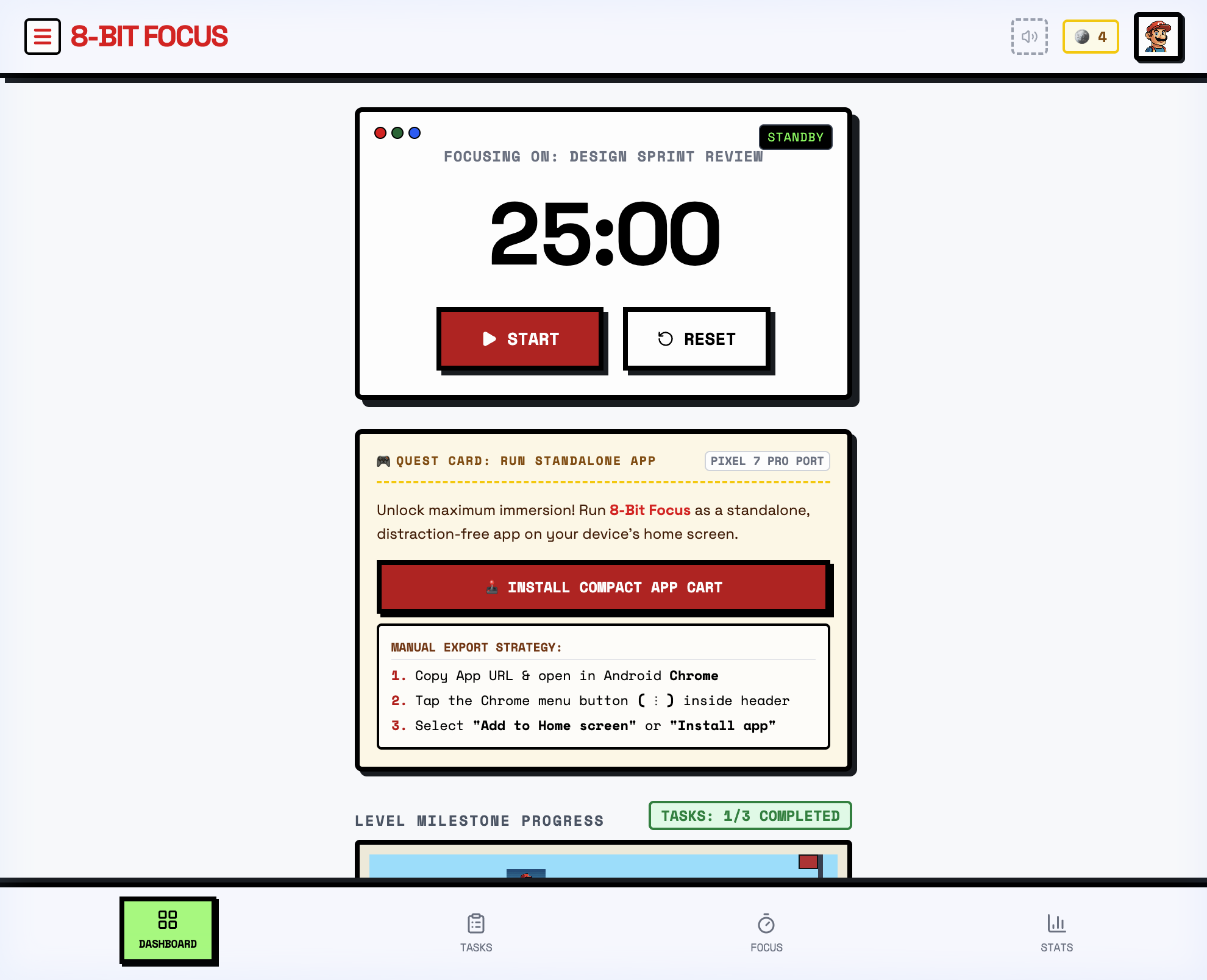 8-Bit Focus Pomodoro App